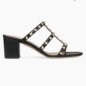 Valentino Garavani Rockstud Black Croc Leather Studded Black Sandals Sz 42